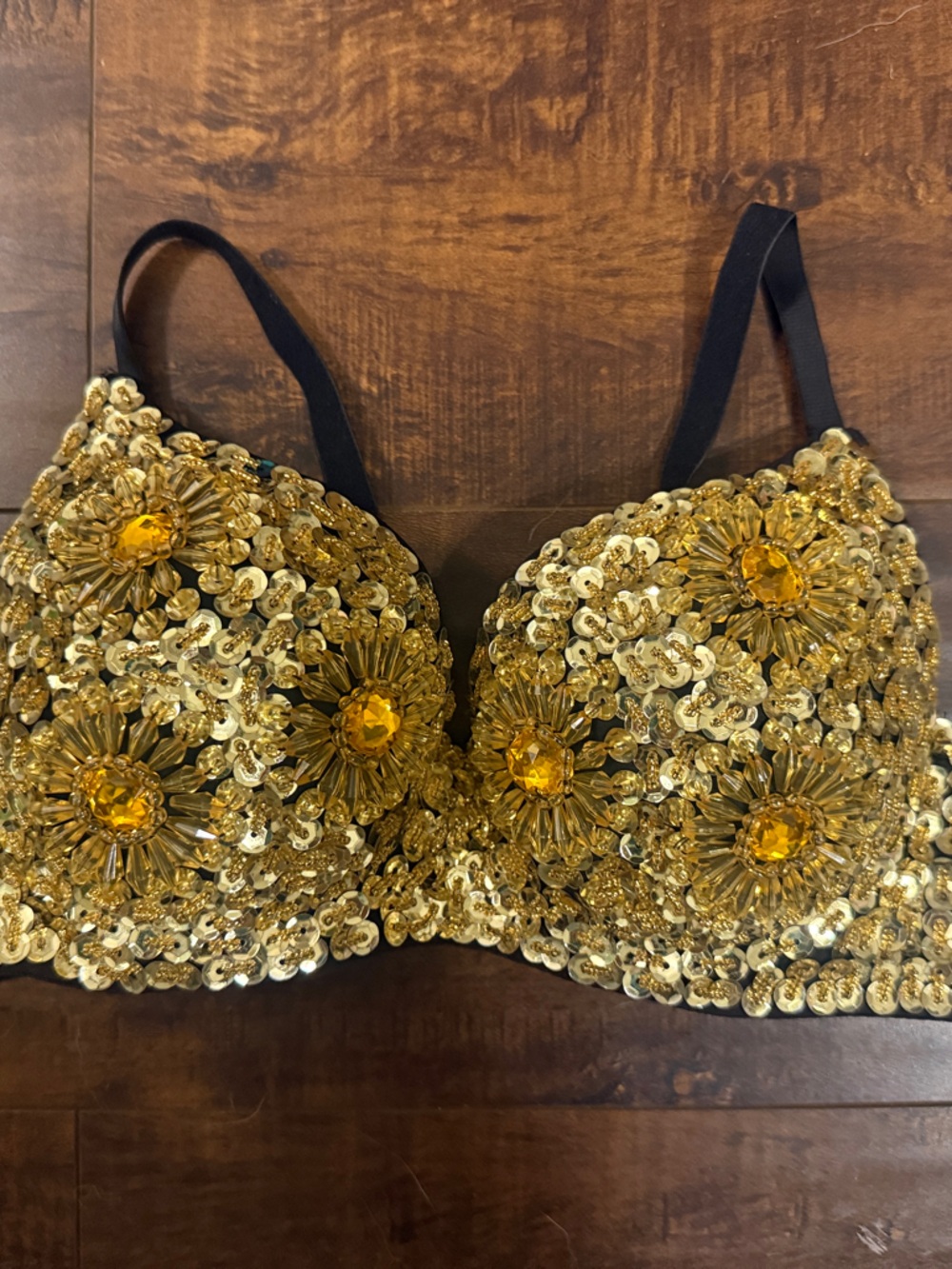 Gold Sequin Embellished Bra with Gem Accents size 36/80cm